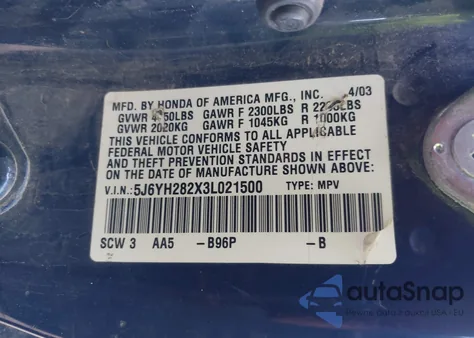 2003 Honda Element Dx из США, поврежденный, VIN 5J6YH282X3L021500